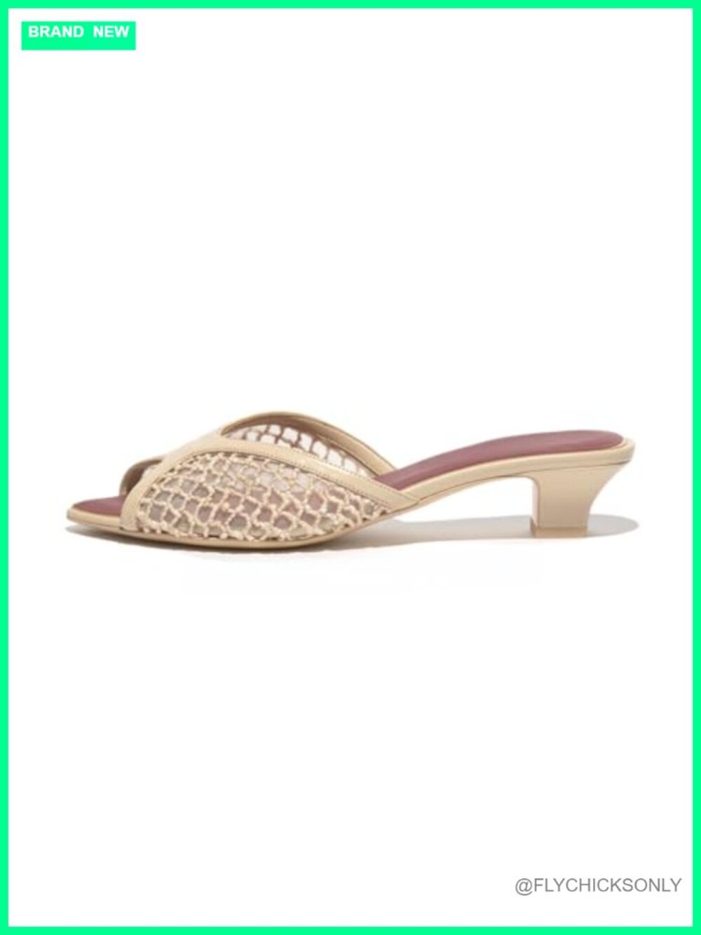 Chunky Peep Toe Mesh Slip-On Mule Sandals for Women Low Kitten Block Heel